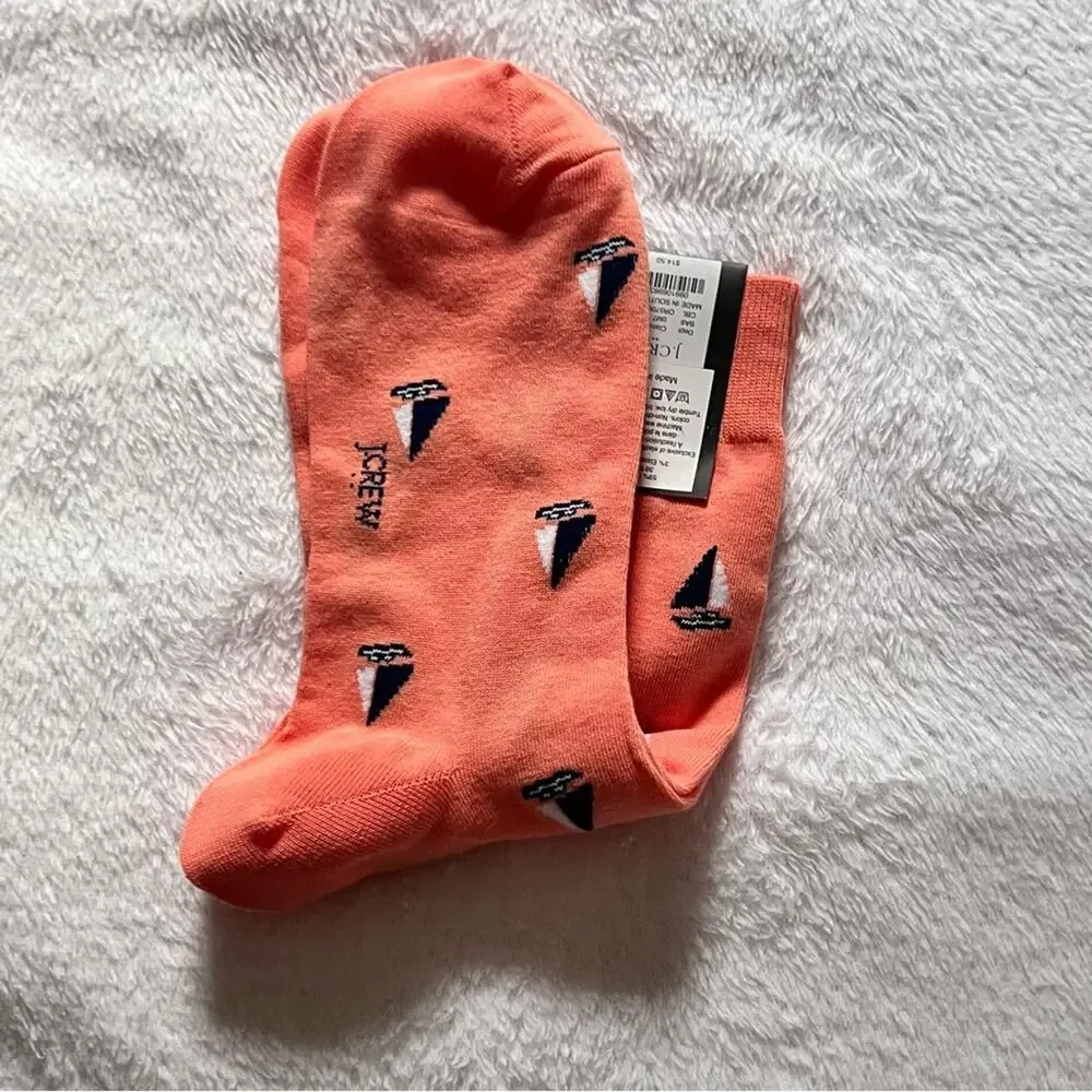 J.Crew Men's Nautical Sailboat Orange Printed Graphic Preppy Socks  NWT